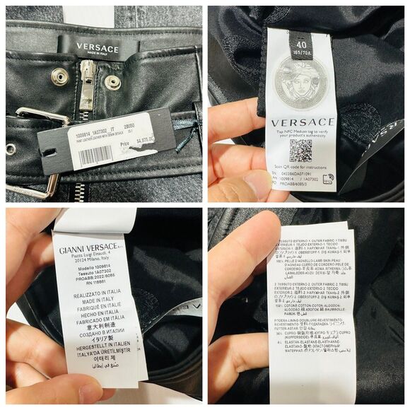 Versace Runway Black Leather Denim Size 40 US 4 Flared Pants Belted NWT $4875 - Picture 9 of 15